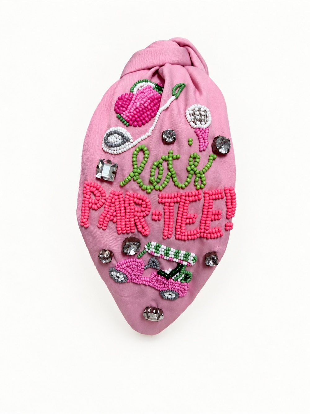 Pink Let’s Par-Tee Golf Beaded Knotted Headband with Rhinestones